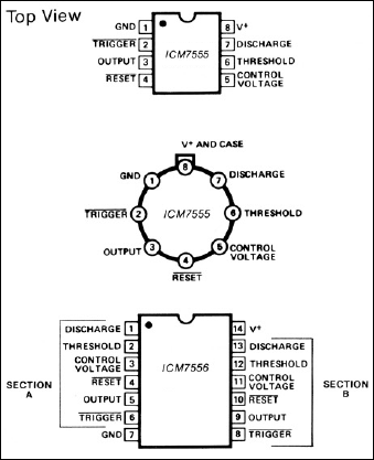 ICM7555、ICM7556：引脚配置