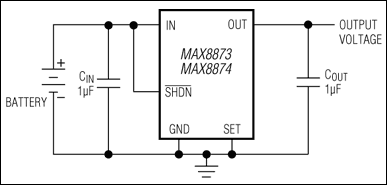 MAX8873R、MAX8873S、MAX8873T、MAX8874R、MAX8874S、MAX8874T：典型工作电路