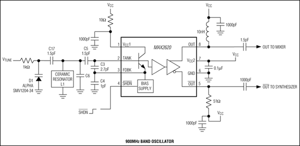 MAX2620：典型工作电路