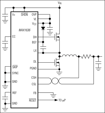 MAX1636：典型工作电路