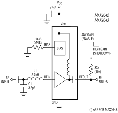 MAX2642、MAX2643：典型工作电路