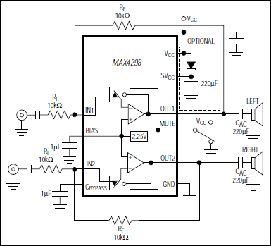 MAX4298：典型工作电路