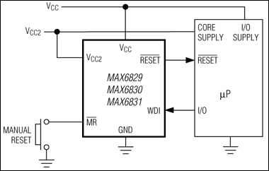 MAX6826、MAX6827、MAX6828、MAX6829、MAX6830、MAX6831：典型工作电路