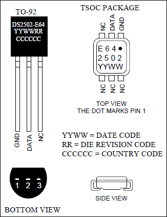 DS2502-E64：引脚分配