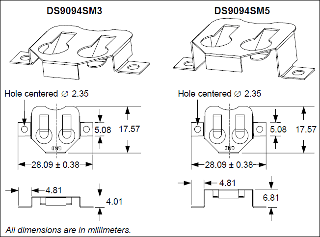 DS9094-SM3、DS9094-SM5：表面贴装iButton夹具