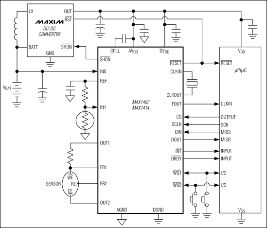 MAX1407、MAX1408、MAX1409、MAX1414：典型工作电路