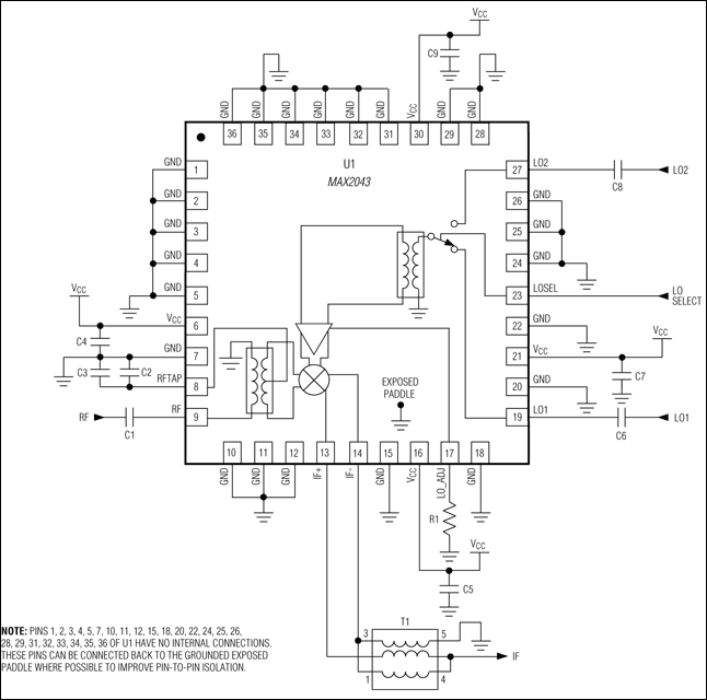 MAX2043：典型工作电路