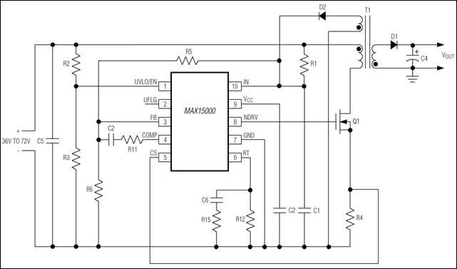 MAX15000、MAX15001：典型工作电路