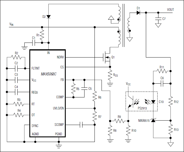 MAX5068：典型工作电路