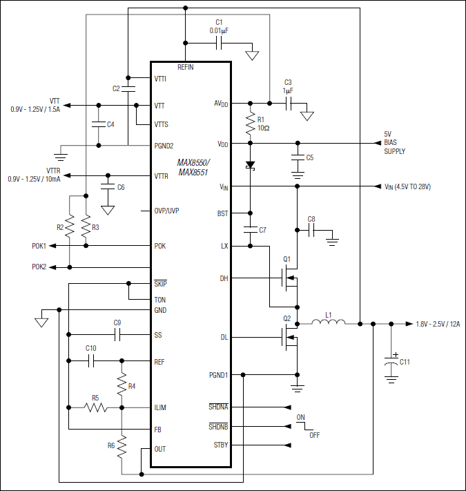 MAX8550、MAX8551：典型工作电路