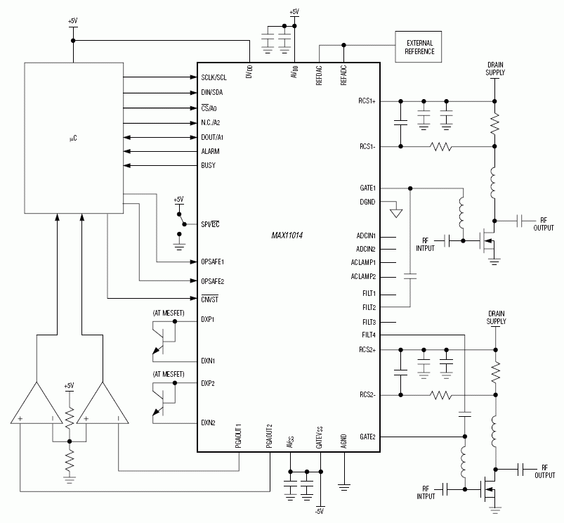 MAX11014、MAX11015：典型工作电路