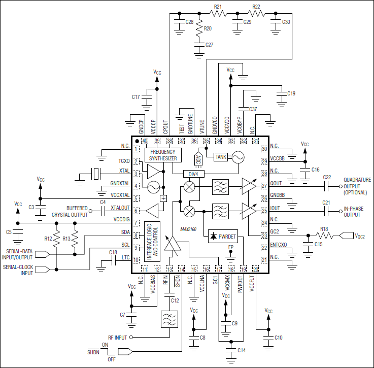 MAX2160、MAX2160EBG：典型工作电路