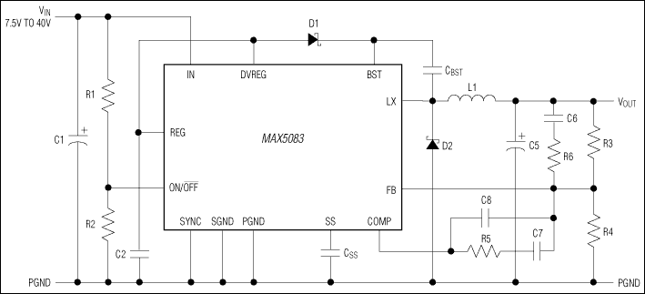 MAX5082、MAX5083：典型工作电路