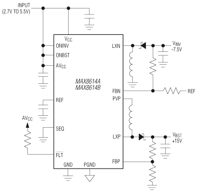 MAX8614A、MAX8614B：典型工作电路