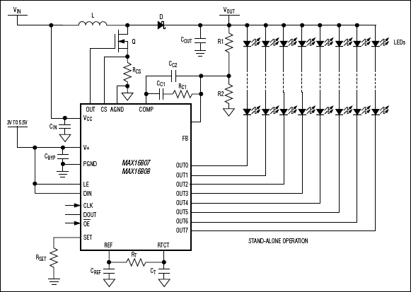 MAX16807、MAX16808：典型工作电路