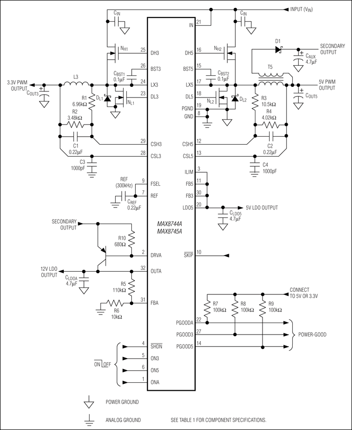 MAX8744A、MAX8745A：标准应用电路