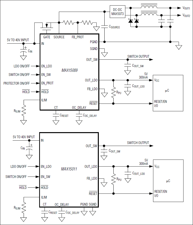 MAX15009、MAX15011：典型工作电路