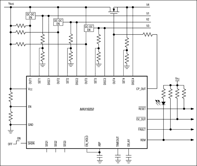 MAX16050、MAX16051：典型工作电路