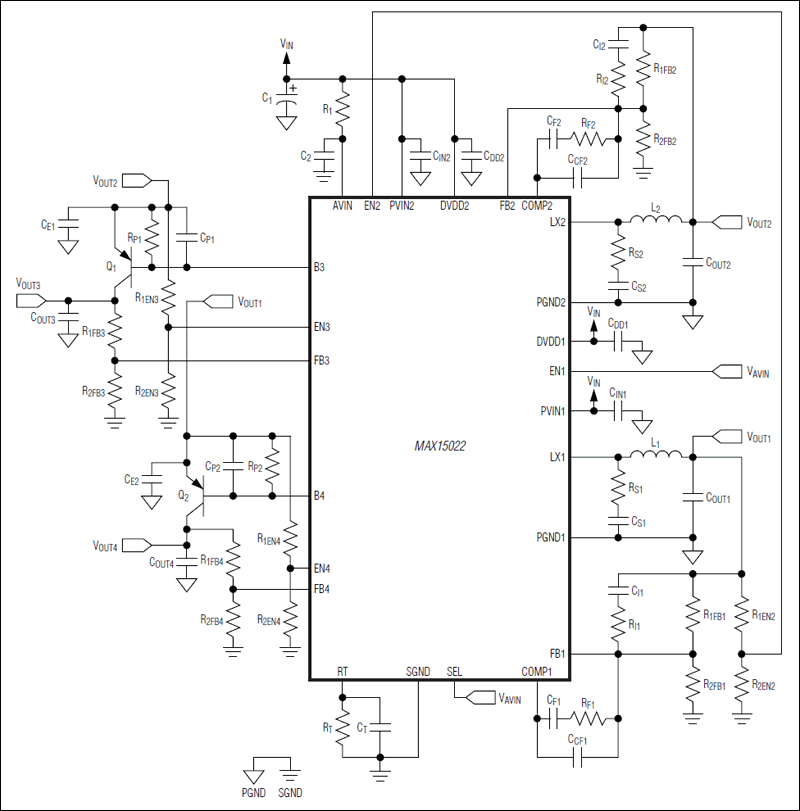 MAX15022：典型工作电路