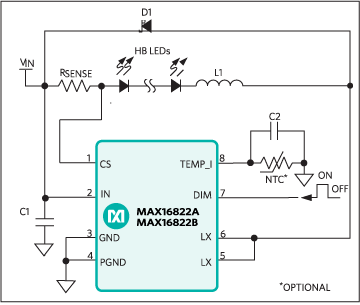 MAX16822A、MAX16822B：典型应用电路