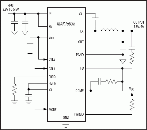 MAX15038：典型工作电路