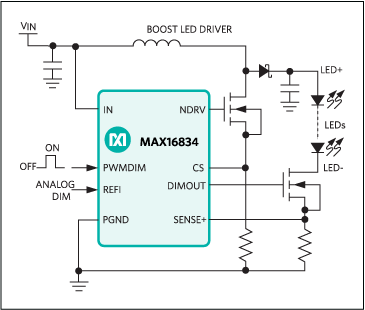 MAX16834：典型工作电路