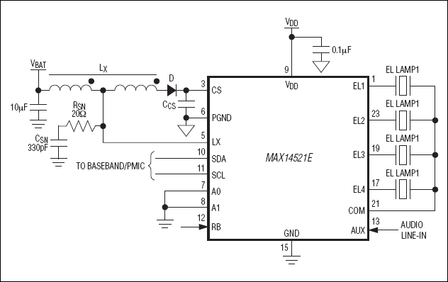 MAX14521E：典型工作电路