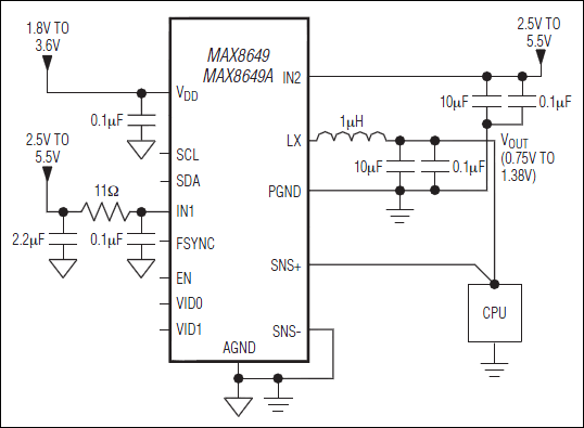 MAX8649：典型工作电路