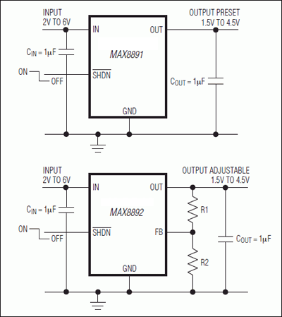 MAX8891、MAX8892：典型工作电路