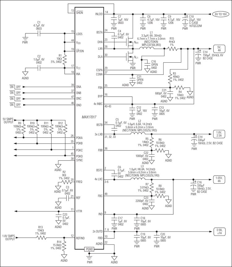 MAX17017：标准应用电路