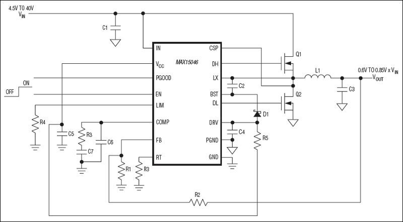 MAX15046：典型工作电路