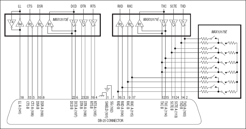 MAX13171E、MAX13173E、MAX13175E：典型工作电路