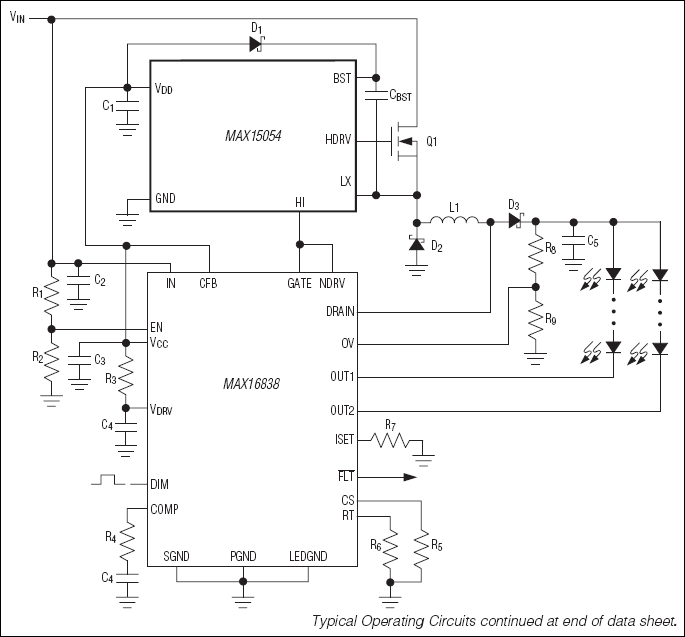 MAX15054：典型工作电路