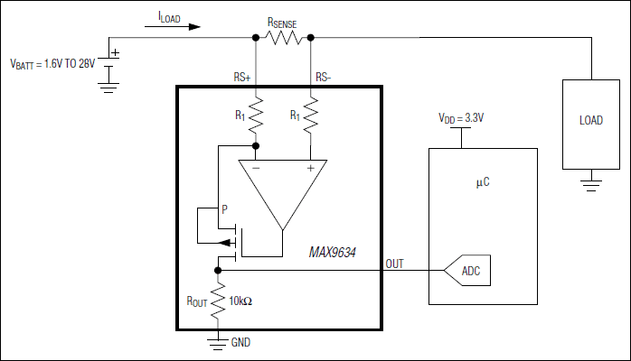 MAX9634：典型工作电路