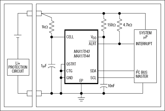 MAX17043、MAX17044：简化工作电路