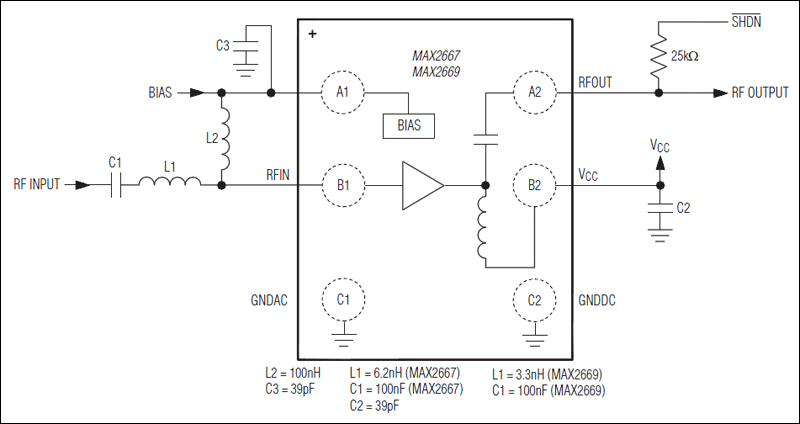 MAX2667、MAX2669：典型应用电路