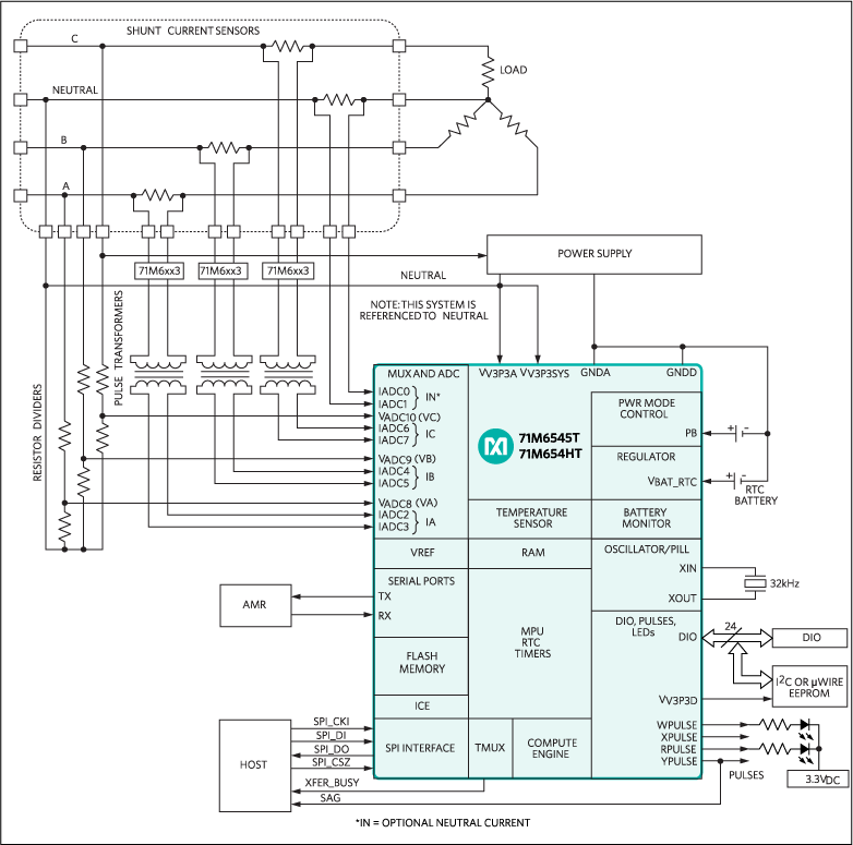 71M6545HT, 71M6545T: Typical Operating Circuit