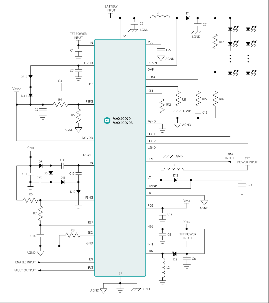 MAX20070, MAX20070B:Simplified Operating Circuit