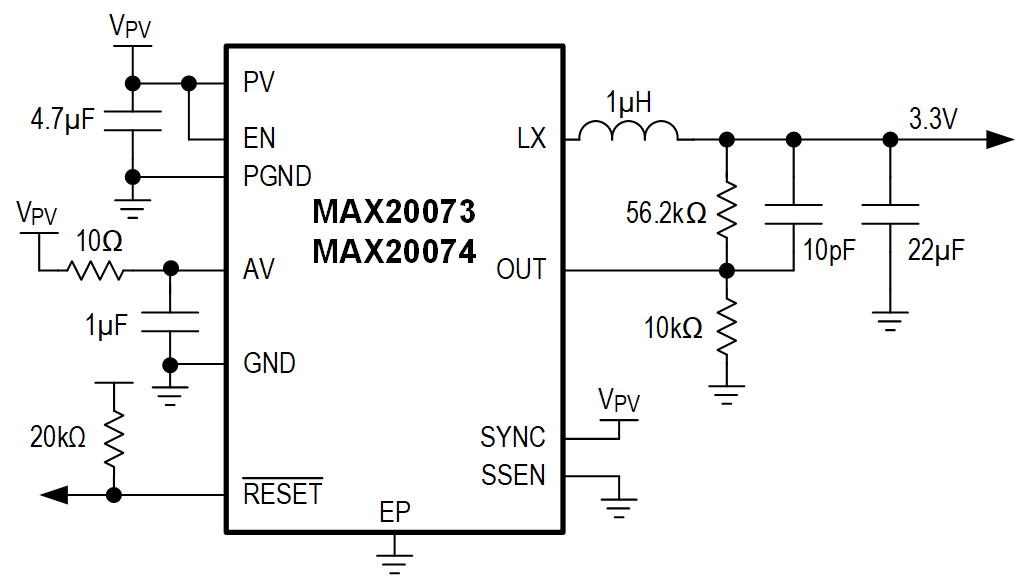 MAX20073, MAX20074: Typical Operating Circuit