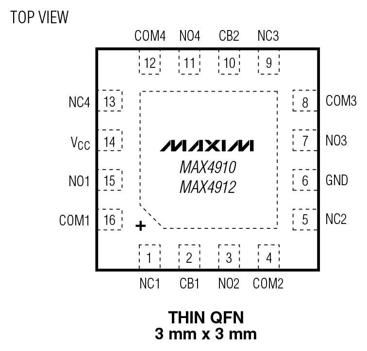 MAX4910/MAX4912 Pin Configuration