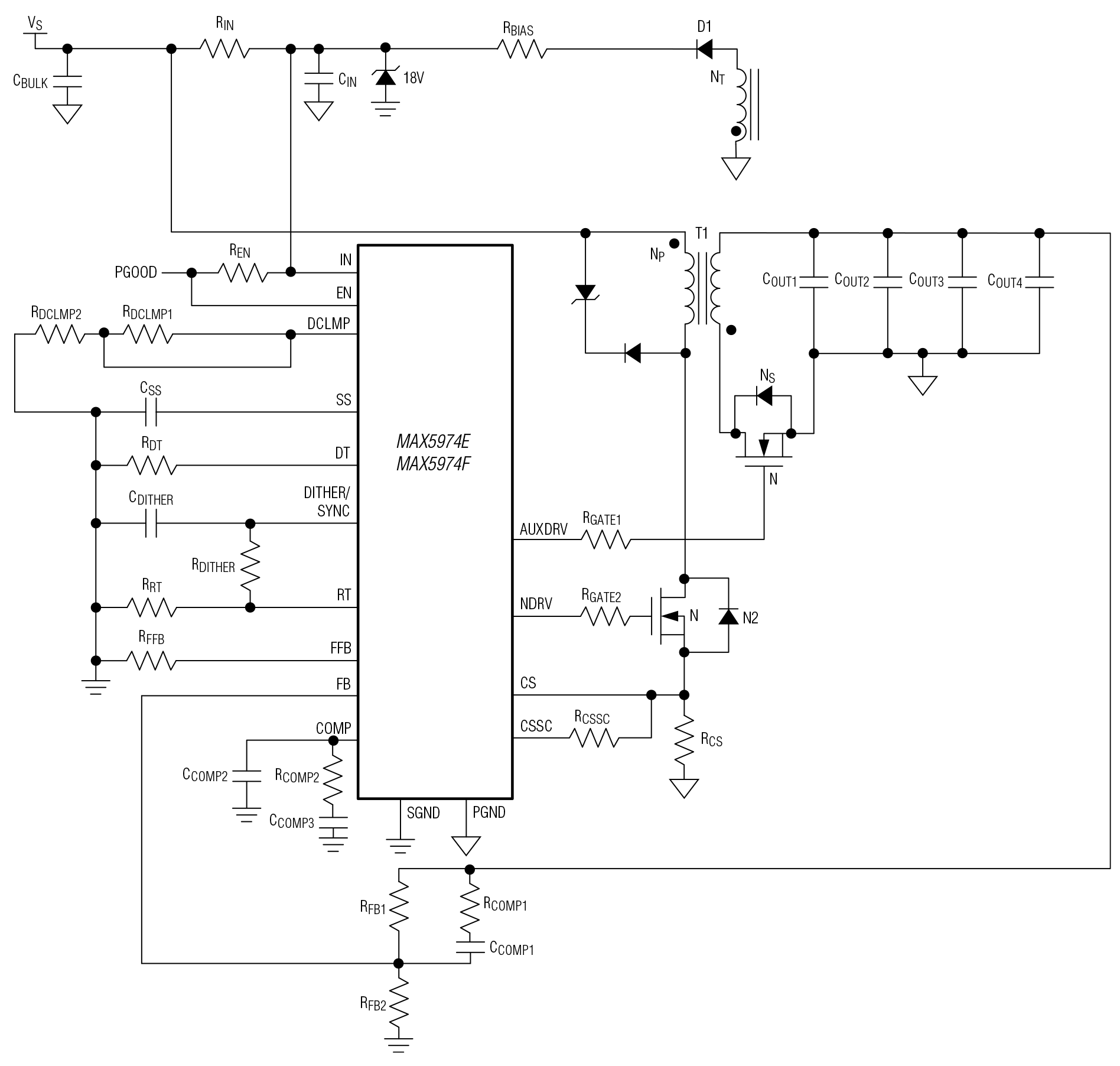 MAX5974E/MAX5974F Circuit Diagram