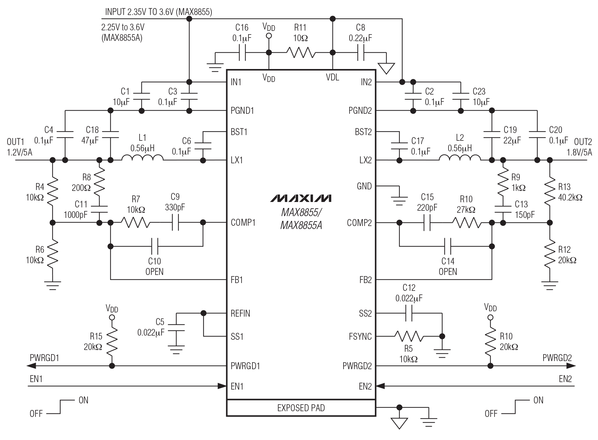 MAX8855/MAX8855A Typical Application Circuit