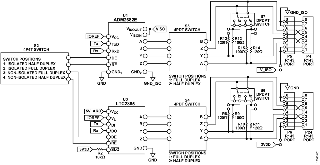 Isolated and Nonisolated RS-485 Transceiver Simplified Schematic