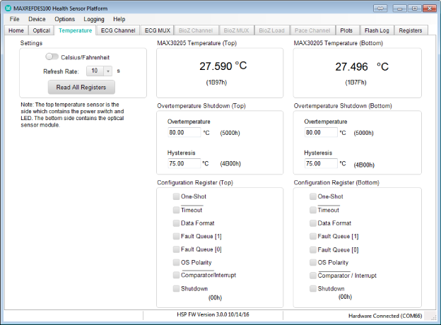 Figure 10. Temperature tab.