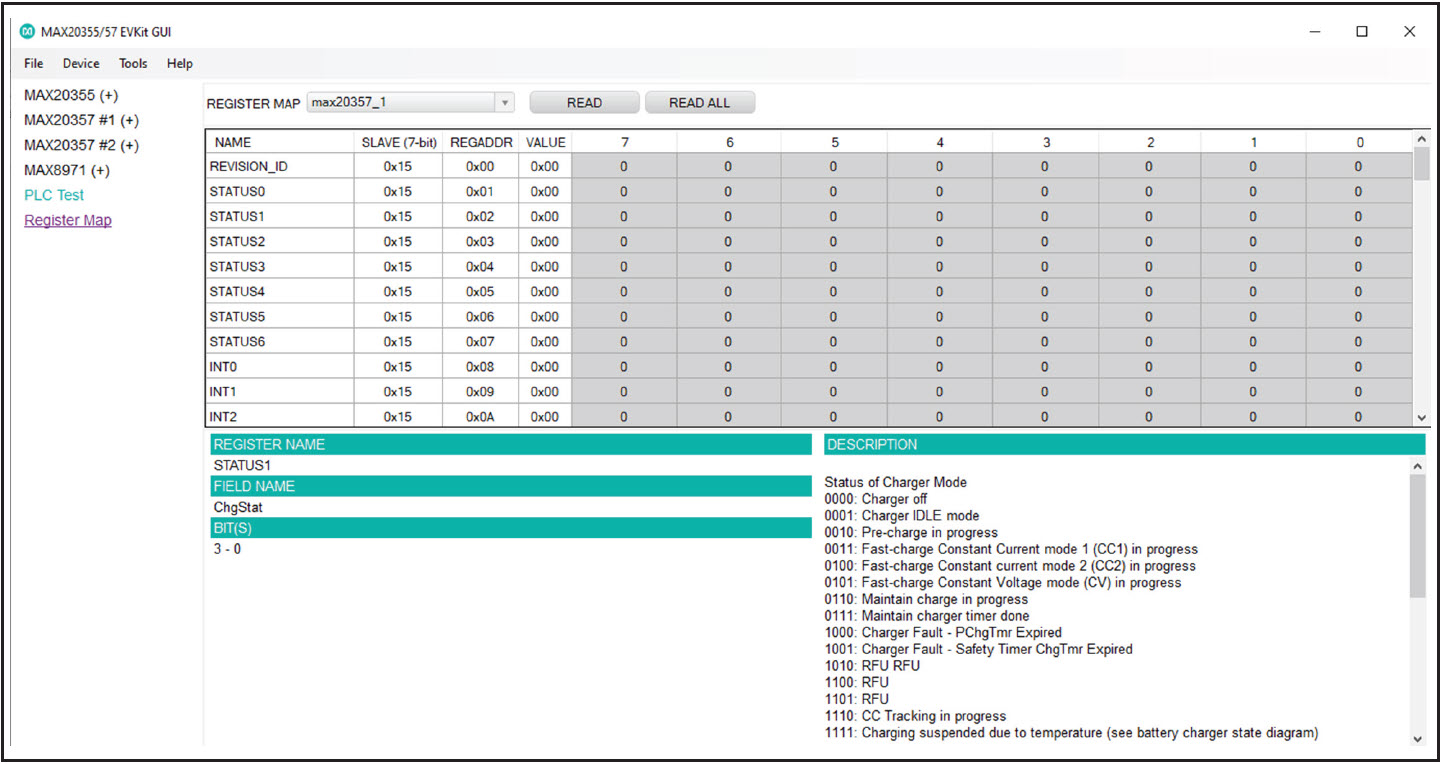 Register Map, MAX20357_1, ChgStat (0x02[3:0])