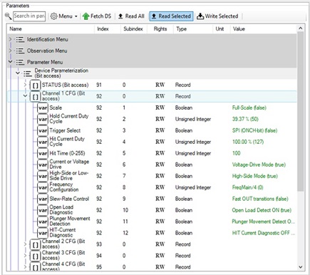 Figure 9. Channel 1 CFG (Bit access) menu.