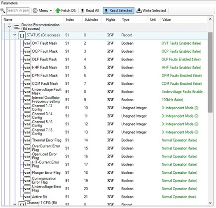 Figure 10. Status (Bit access) menu.