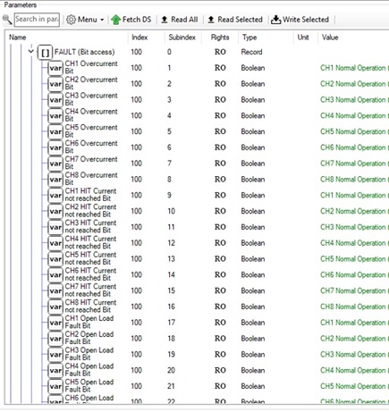 Figure 11. FAULT (Bit access) menu.