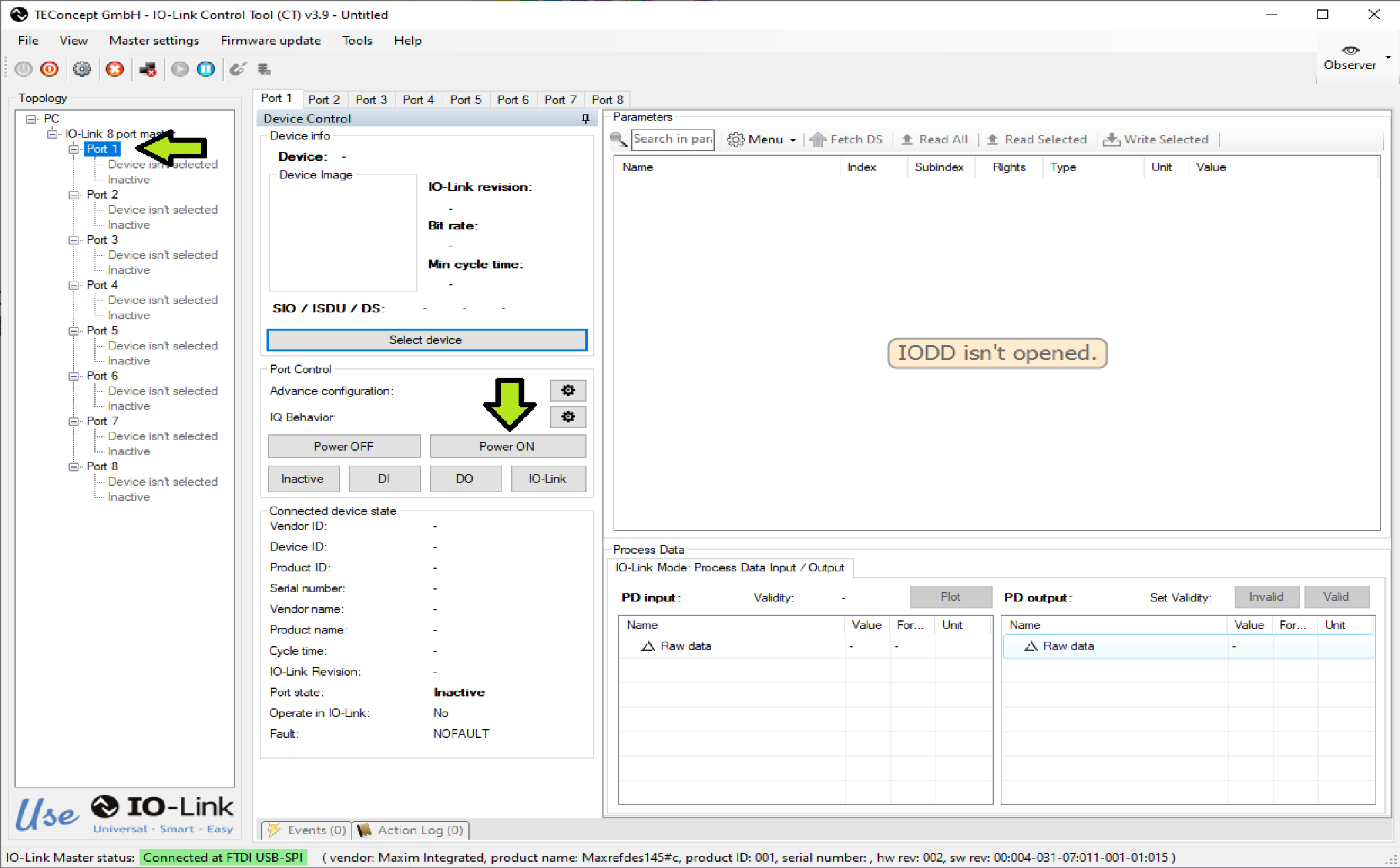 Figure 8. ‘Power On’ Port in IO-Link Control Tool.