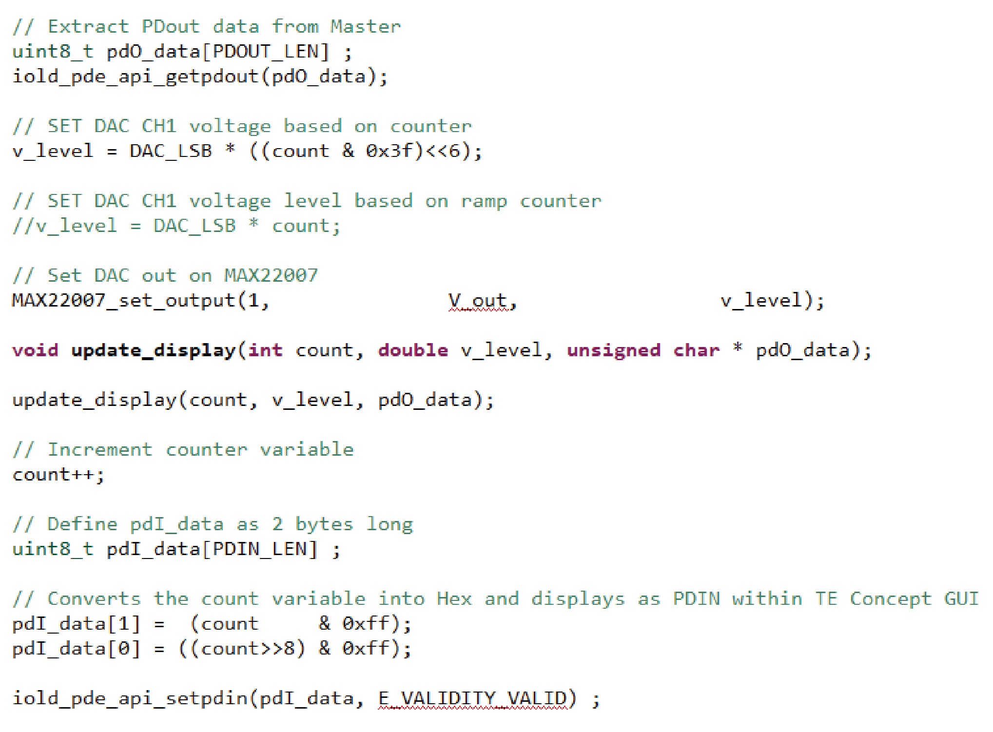 Figure 35. Code Used for DAC Output Controlled by Counter.